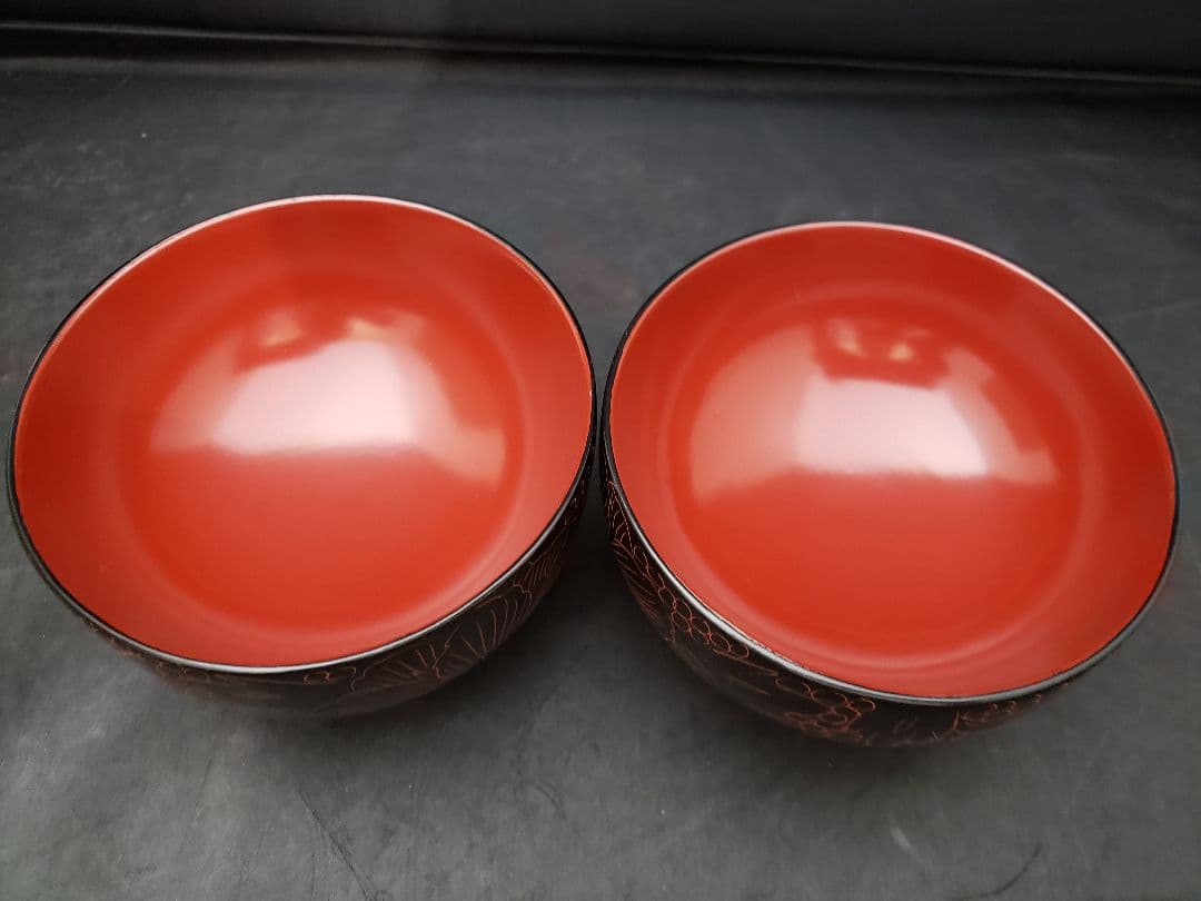 漆器　木製　汁椀　10客　黒牡丹　中型　本漆