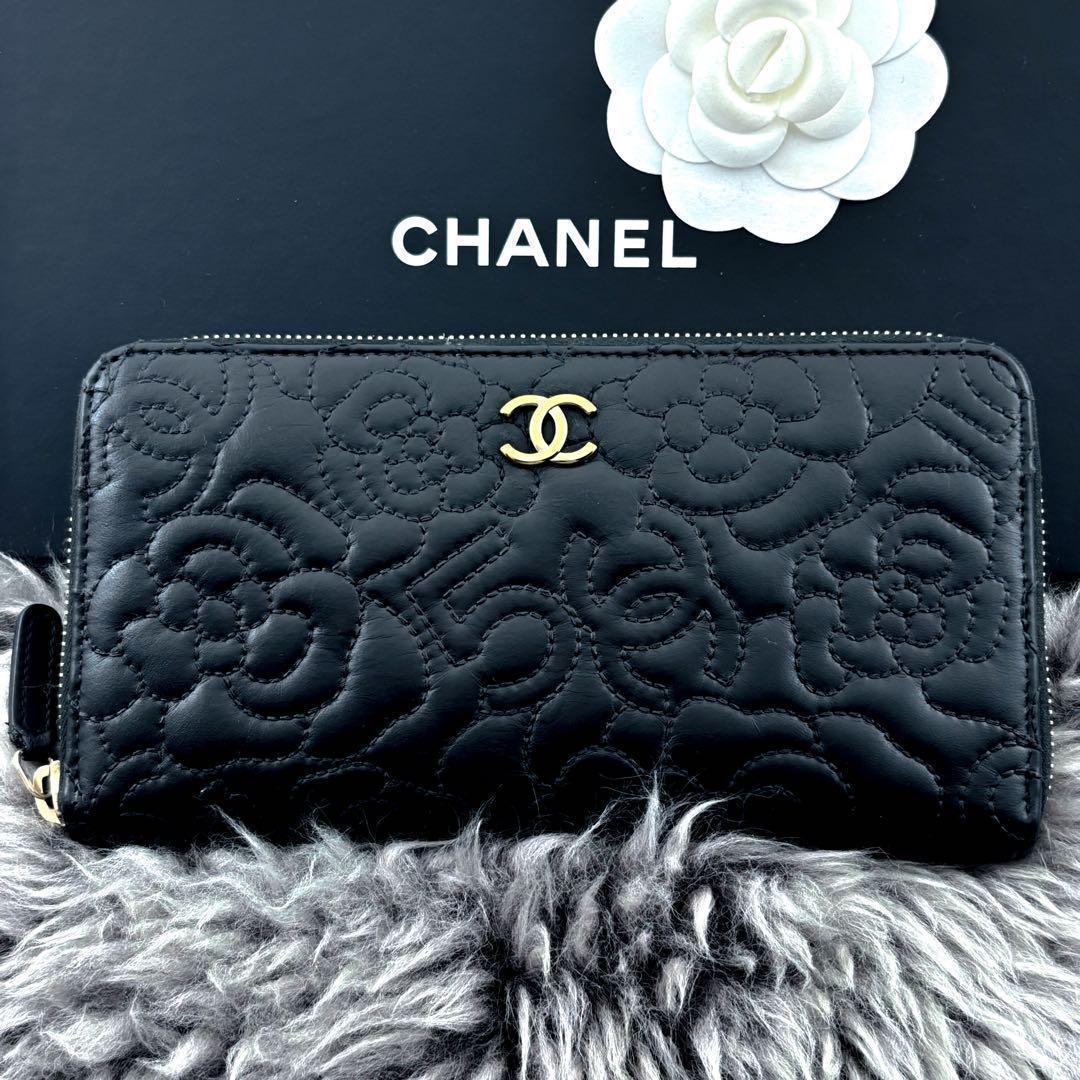 【超極美品✨】シャネル 長財布 カメリア No.5 ラウンドジップ 黒