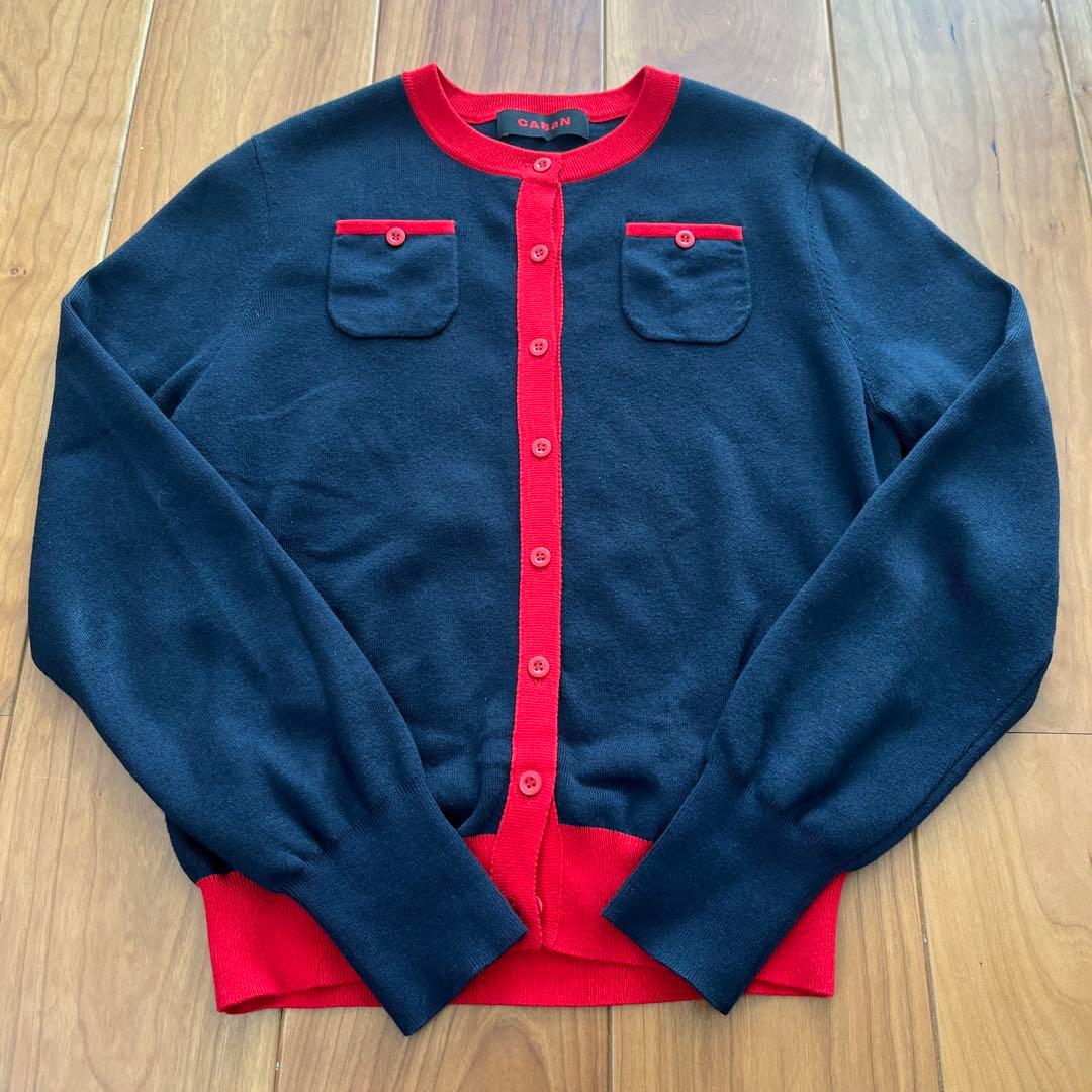 Caban コットンカシミアバイカラークルーネックカーディガン