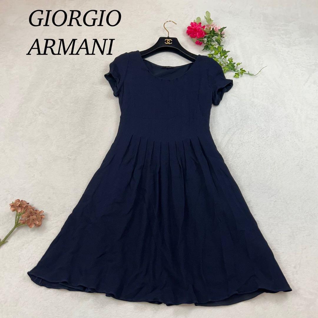 K939 美品 M ジョルジオアルマーニ プリーツ ひざ丈ワンピース レディース