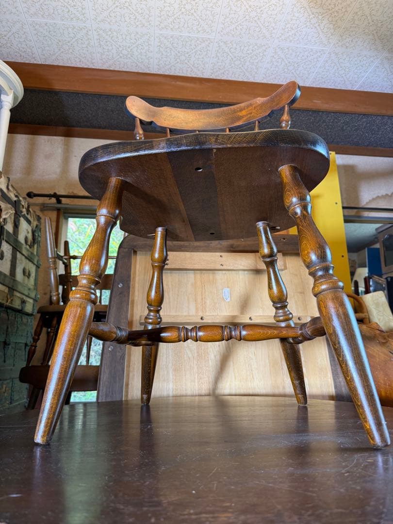 飛騨産業 キツツキ ウィンザーチェア 昭和レトロ 無垢 木製椅子 メンテ済み