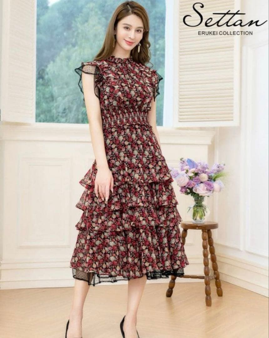 erukei ロングドレス　花柄　S ローブドフルール