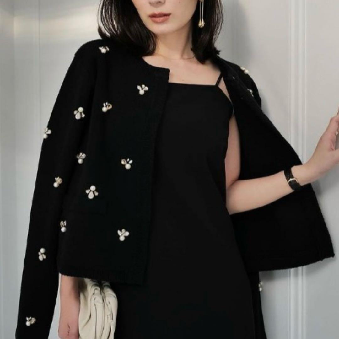 新品タグあり　アニュアンス anuans ビジューニットジャケット　ブラック