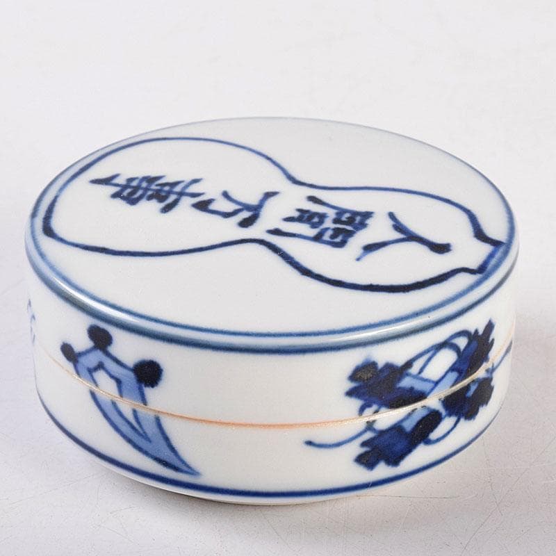 茶道具　清閑寺窯造　染付　人間万事　香合　共箱　V　8369