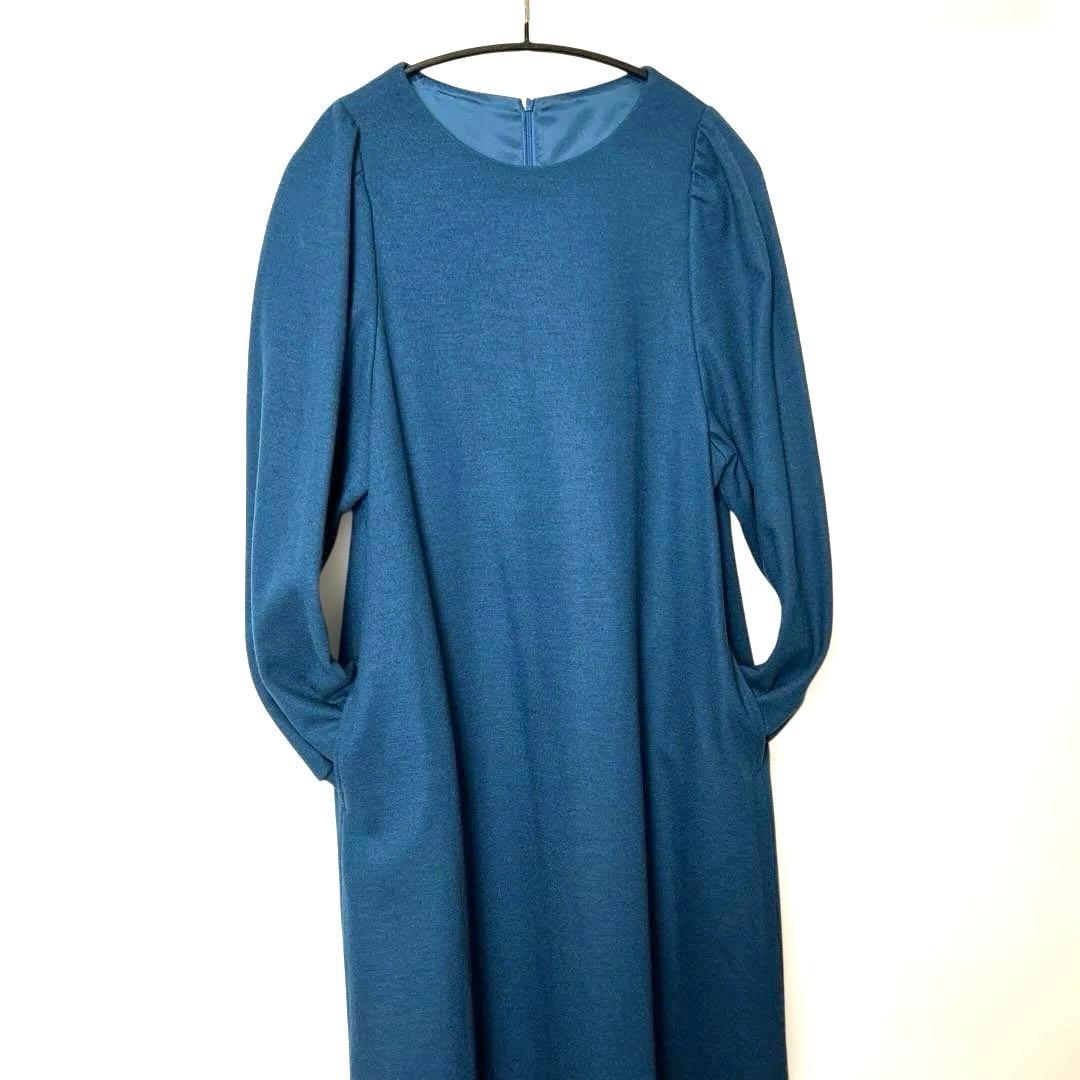 Leilian ホワイトレーベル ウールワンピース ブルー