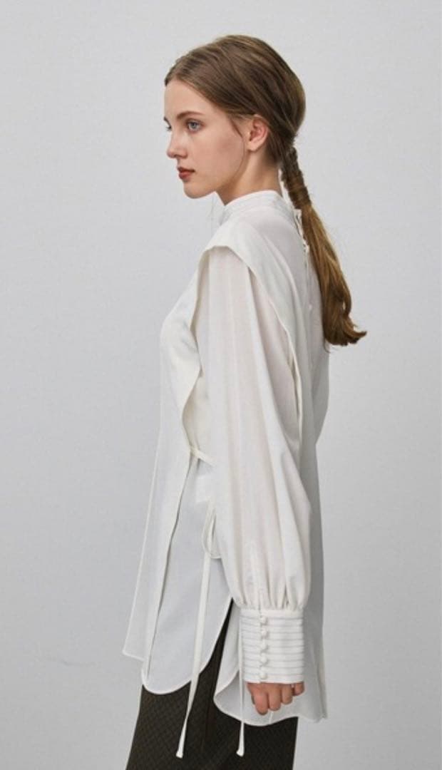 【美品】PUBLIC TOKYO ステッチバンドカラーブラウス