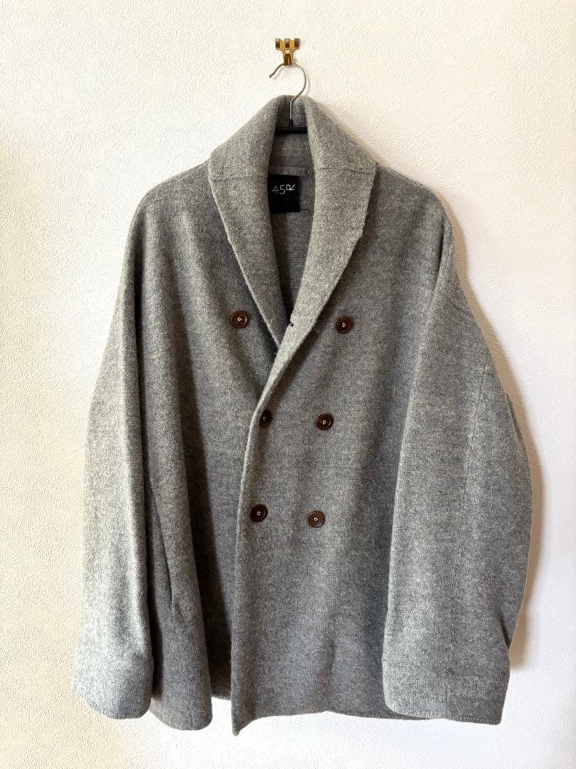45R ウール ダブル ブレスト コート グレー
