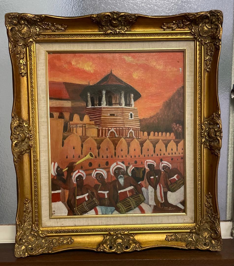 油絵　寺院と僧侶たち