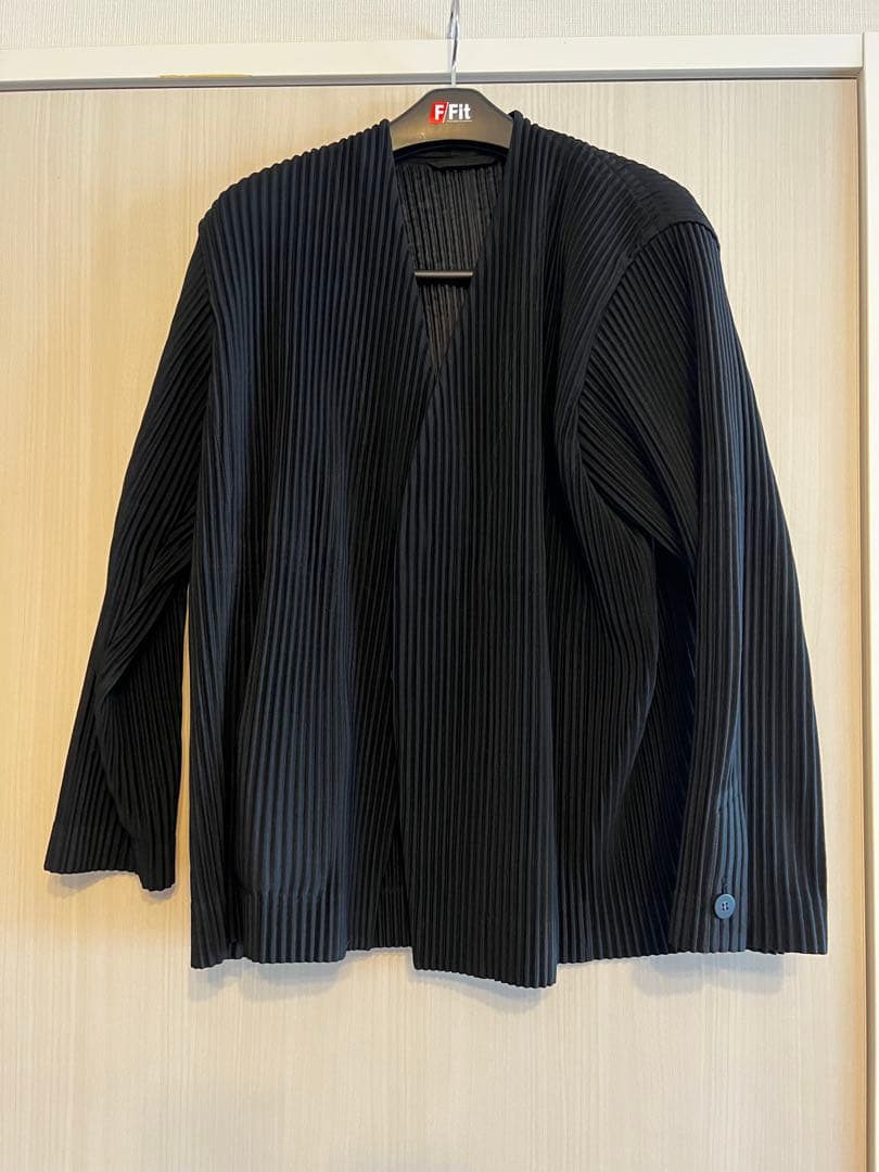 オムプリッセ　ブラック プリーツ ノーカラージャケット