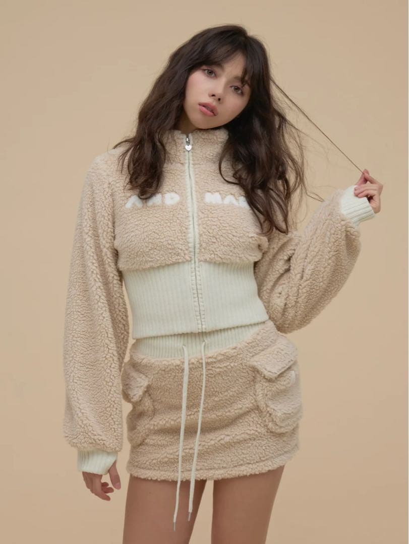 スカート ANDMARY Fluffy mini skirt beige