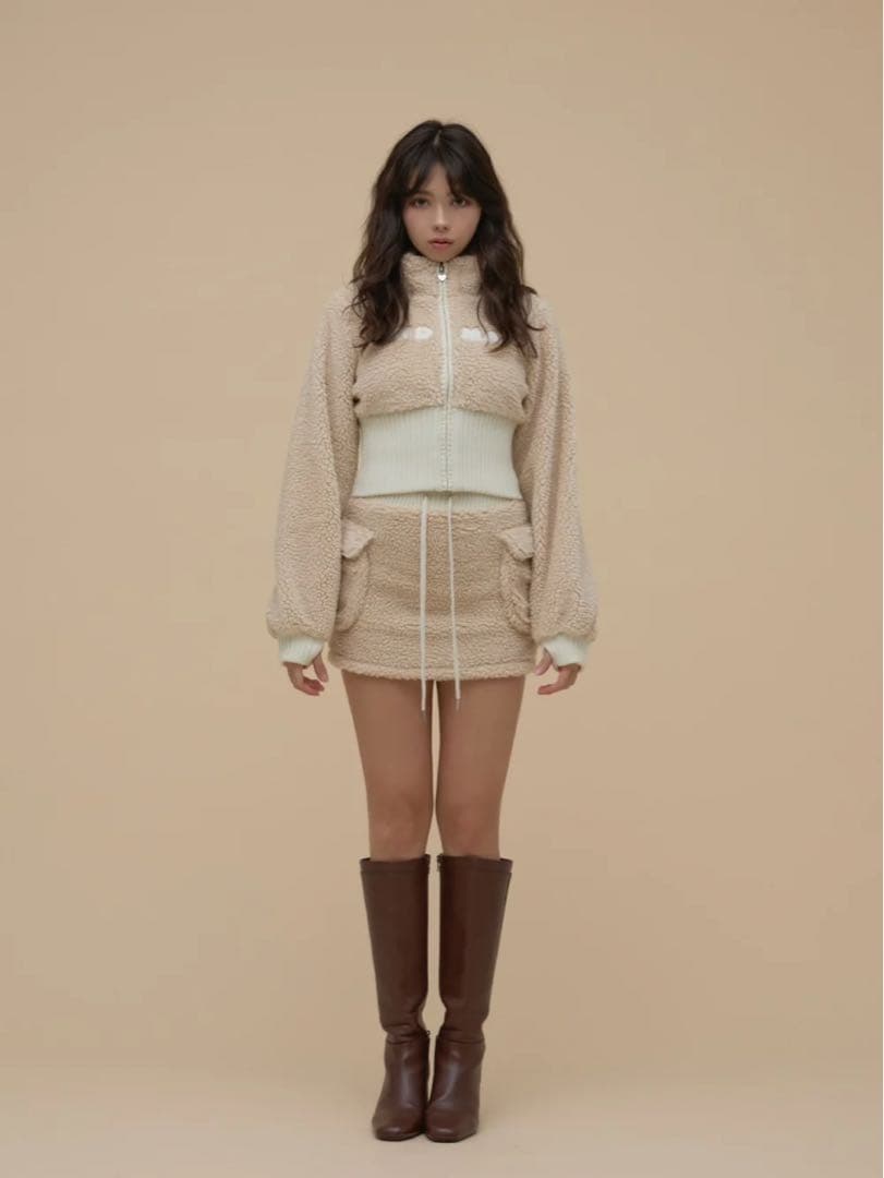 スカート ANDMARY Fluffy mini skirt beige