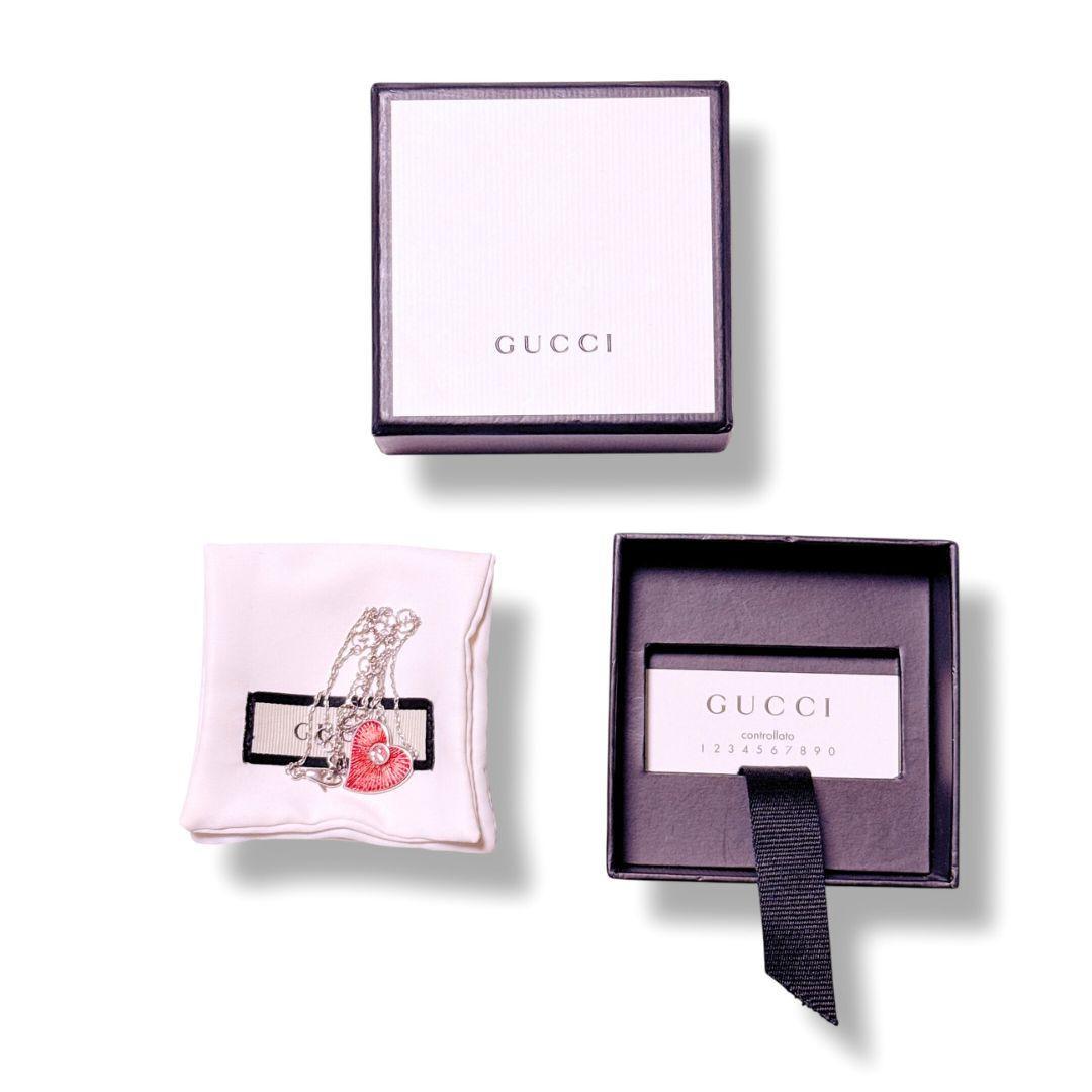 【超美品】グッチ インターロッキングG ハート ネックレス シルバー レッド