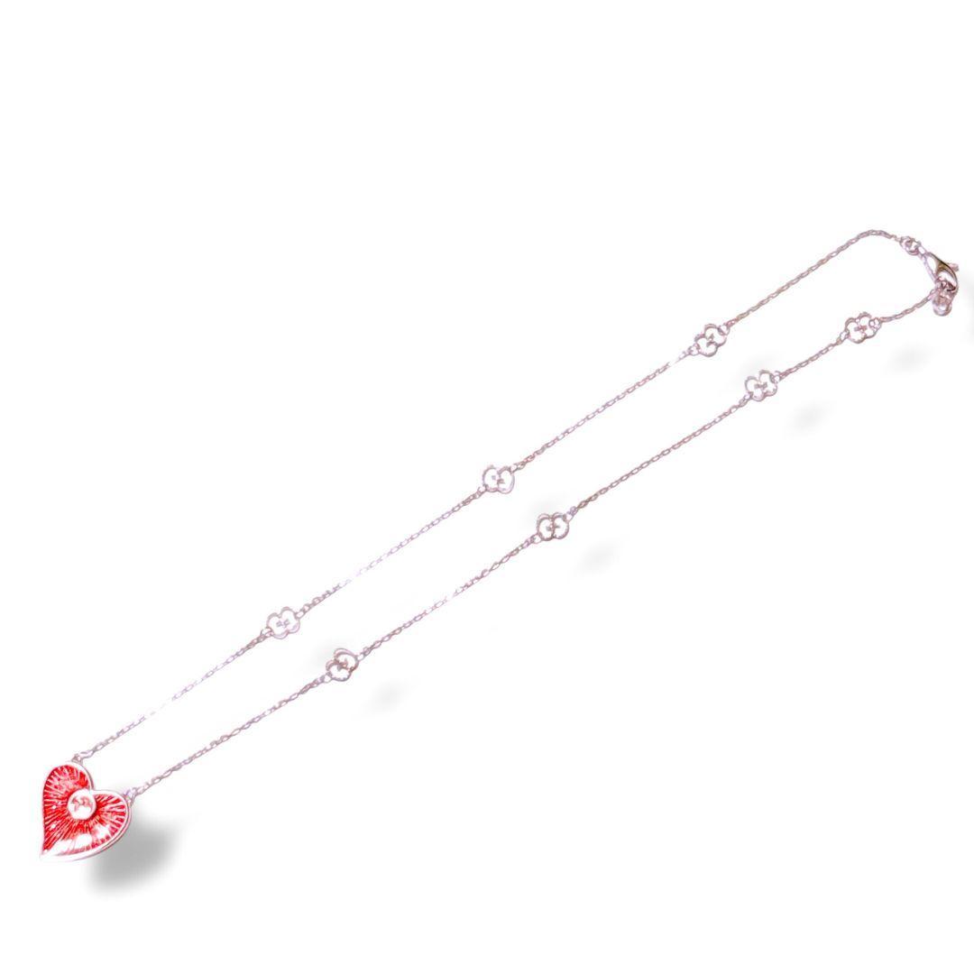 【超美品】グッチ インターロッキングG ハート ネックレス シルバー レッド