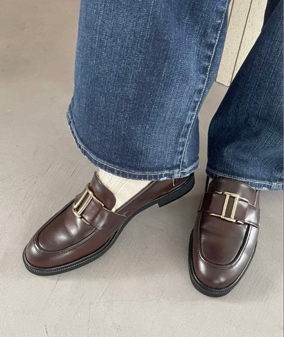 ルタロン　レザーメタルモチーフローファー　ブラウン　牛革　日本製