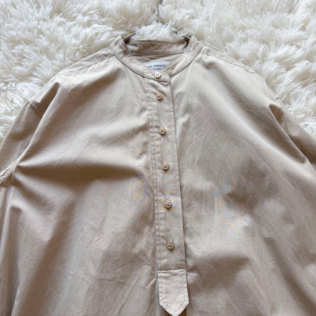 ジョンスメドレー コットンスタンドネックシャツドレス ワンピース マキシ 綿