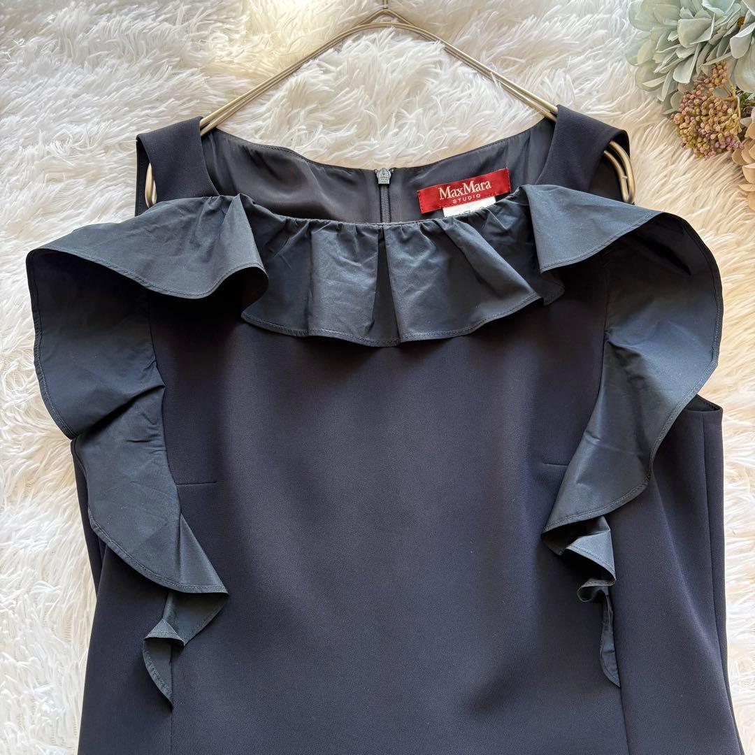 MaxMara フリルワンピース ネイビー 大きいサイズ 42 フォーマル 近年