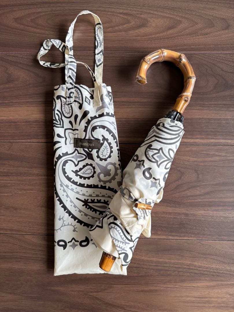 manipuri★マニプリ ペーズリー柄 晴雨兼用 折りたたみ傘 ベージュ