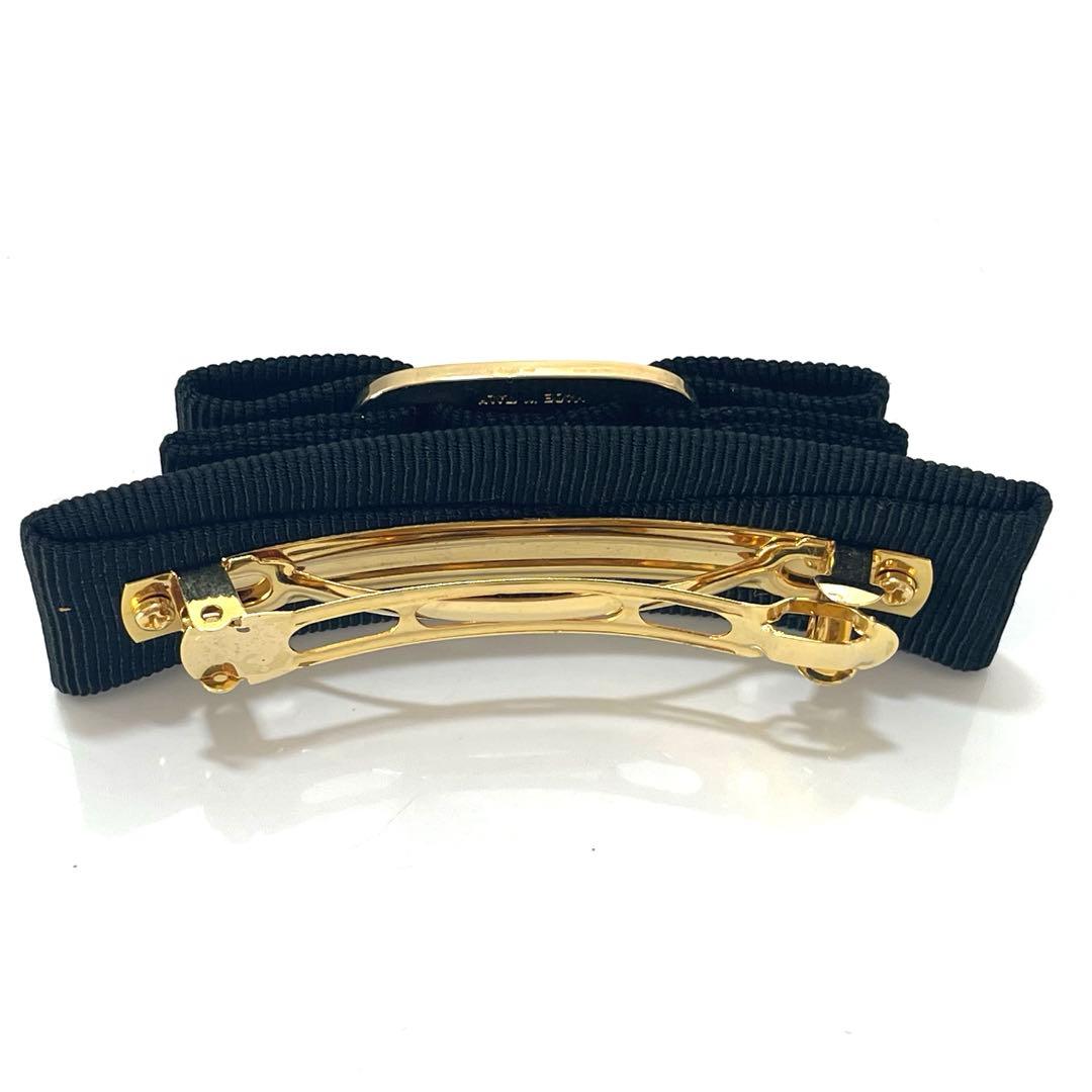 【美品・箱付き】フェラガモ ヴァラリボン バレッタ ブラック ゴールド金具