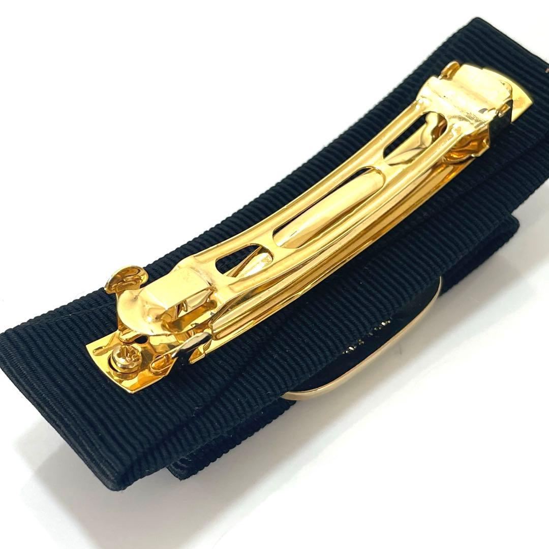 【美品・箱付き】フェラガモ ヴァラリボン バレッタ ブラック ゴールド金具
