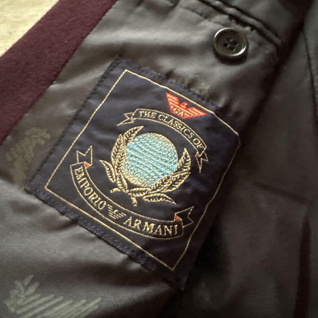 美品 EMPORIO ARMANI 金ボタン カシミヤ混ブレザー バーガンディ