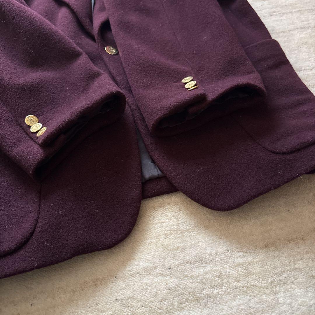 美品 EMPORIO ARMANI 金ボタン カシミヤ混ブレザー バーガンディ