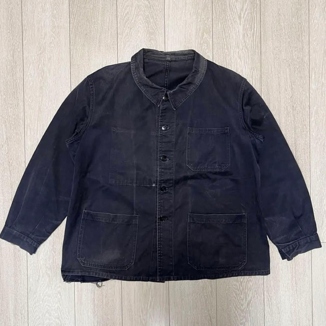 50s 60s 黒 ヘリンボーン ワークジャケット ヴィンテージ カバーオール