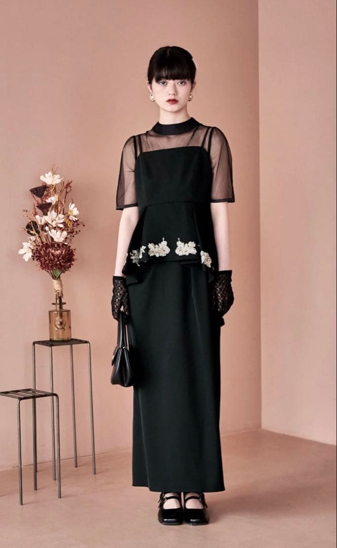 etoll 刺繍ペプラムビスチェ&Iラインドレスセットアップ