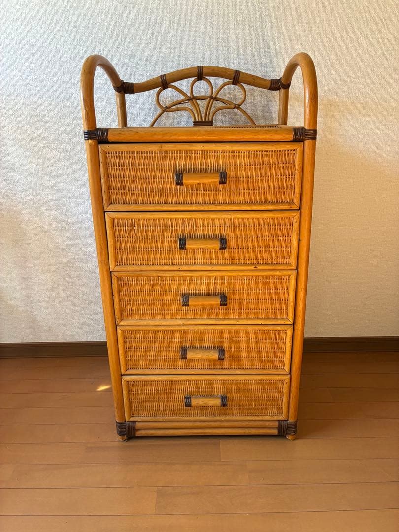 ラタン製 4段チェスト ハンドル付き