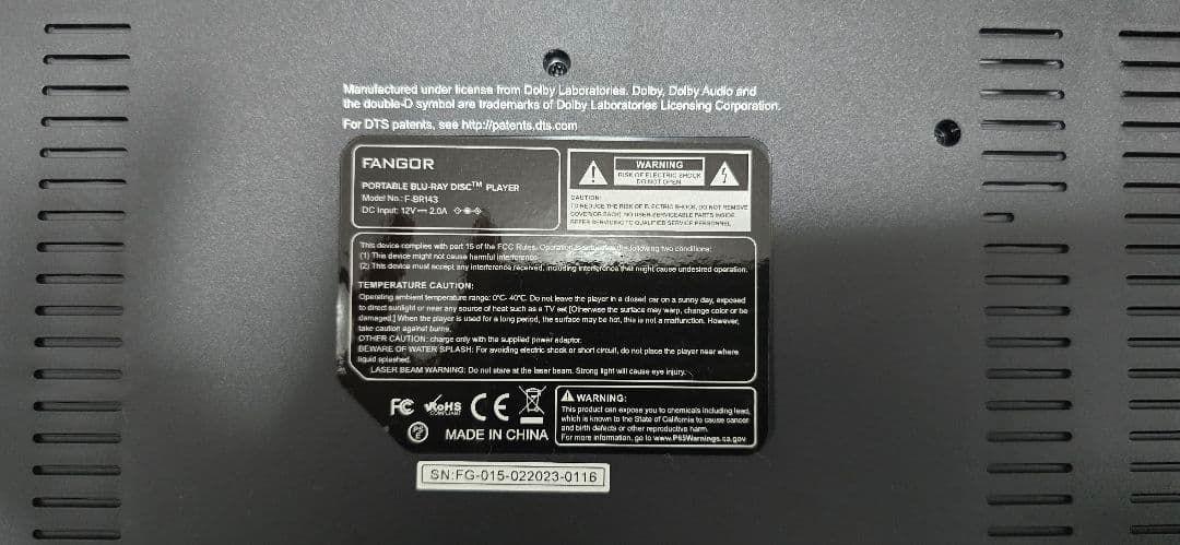 FANGOR ファゴール ポータブルブルーレイプレーヤー F-BR143