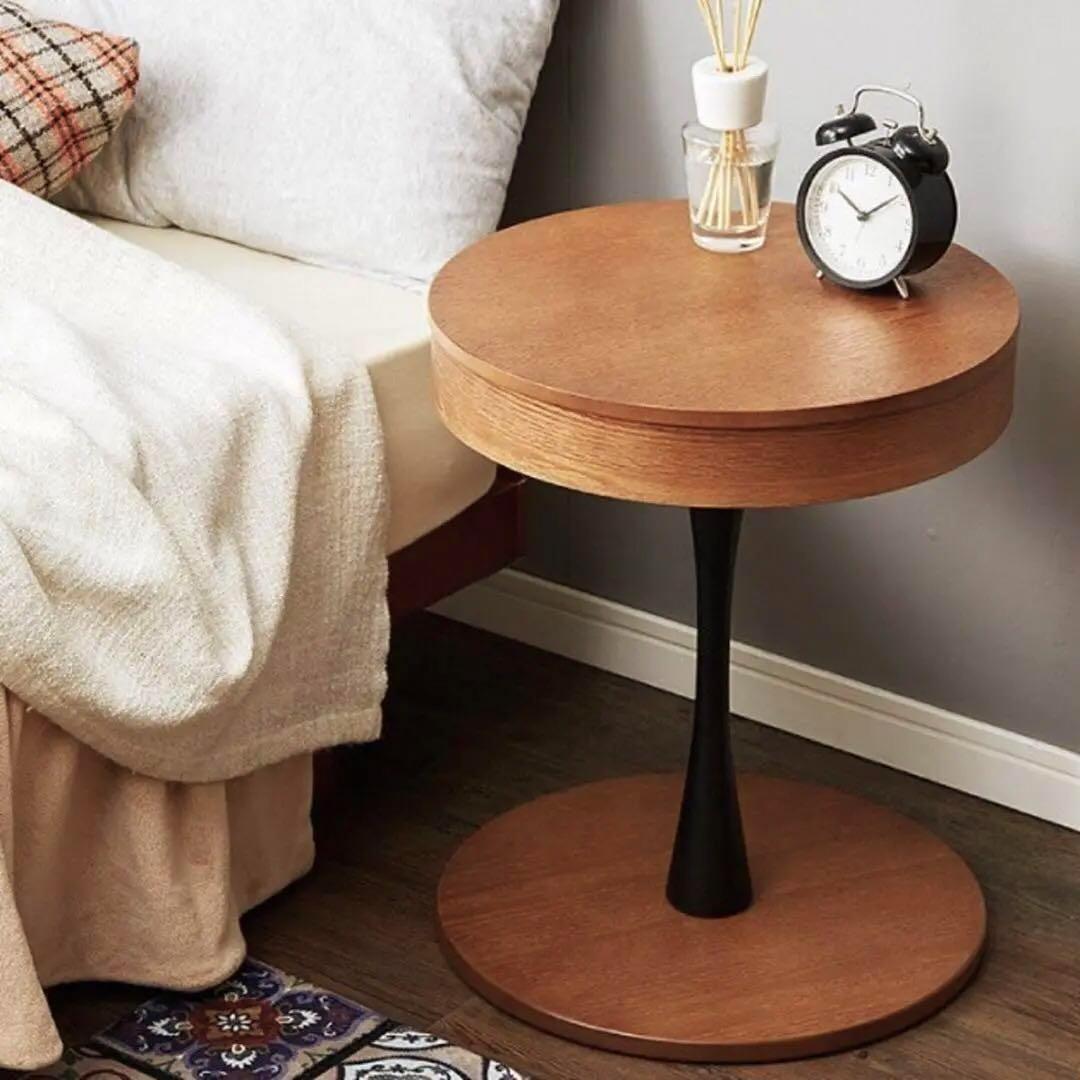 オーク材 木製 サイド テーブル 丸 収納 コーヒー ソファー 北欧 インテリア