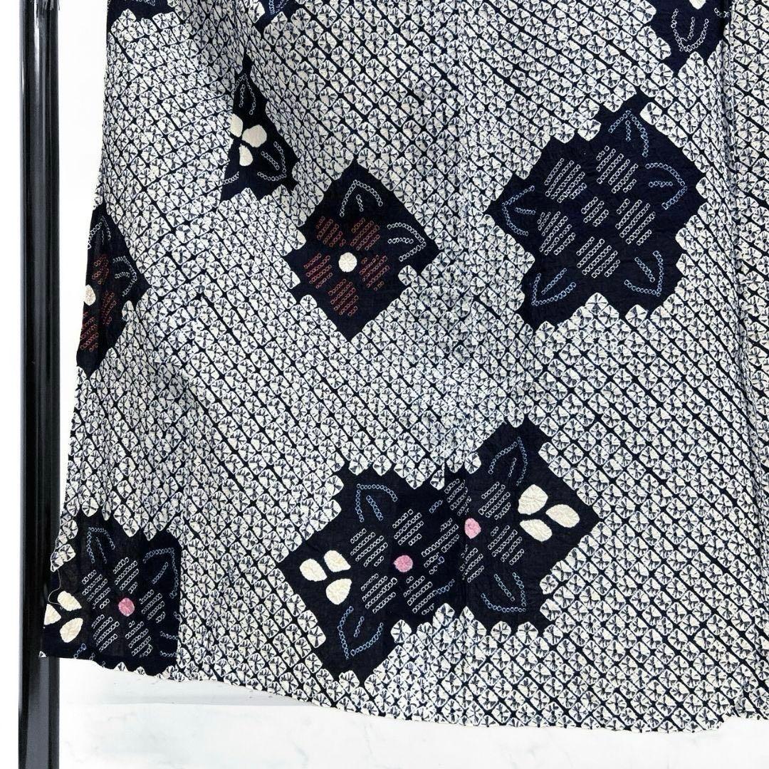 藍染　変わり菱　花模様　浴衣　有松鳴海絞り　着物　042a p