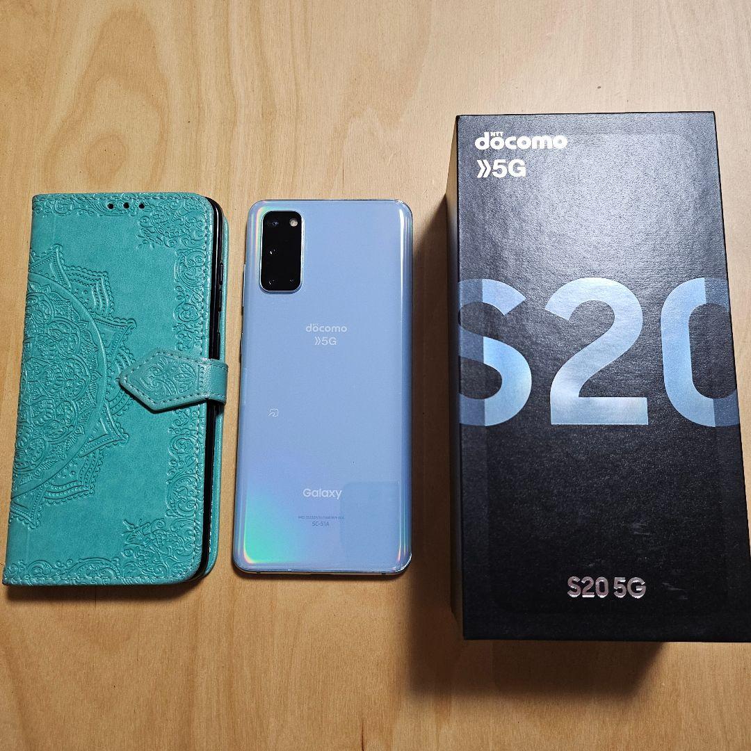 【美品】ドコモ Galaxy S20 SC-51A ブルー 純正イヤホン付