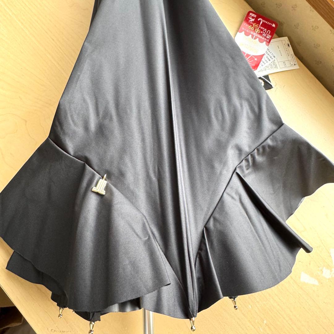 新品★ランバンオンブルー　晴雨兼用　日傘　フリル　１級遮光　遮熱　スライド式　黒