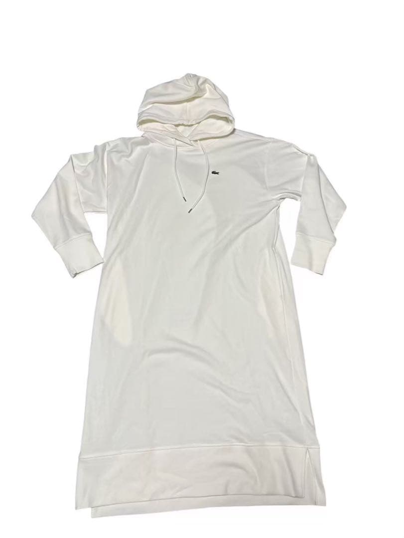新品Lacoste ラコステフードワンピース　レディース　白トレーナーワンピース