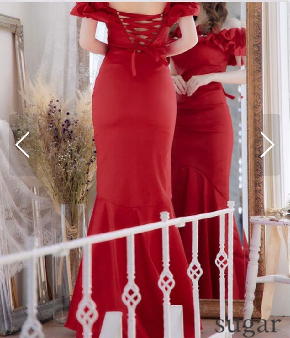 美品！シュガー赤ドレス　オフショルダーマーメイドドレス　クリスマスドレス