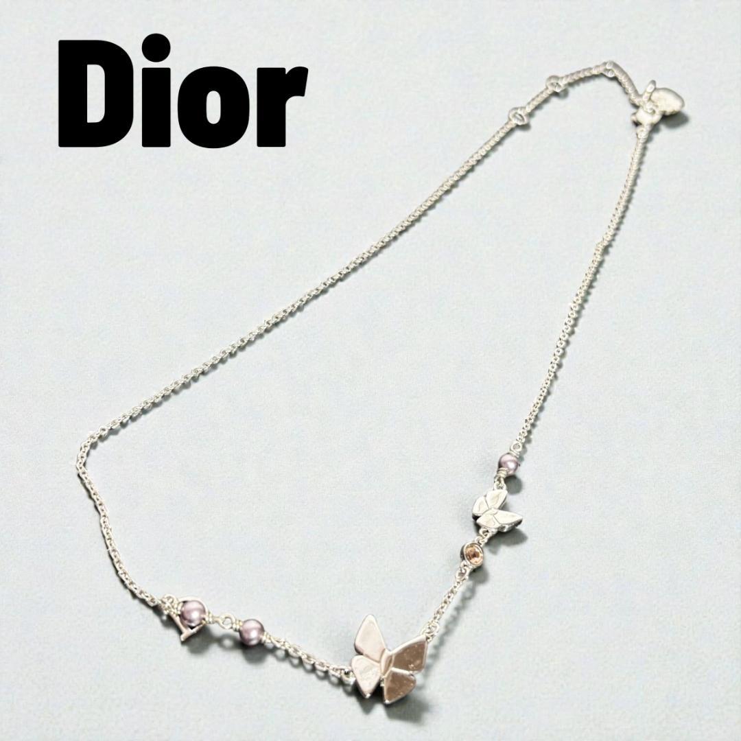 Christian Dior　バタフライモチーフ ネックレス シルバー系