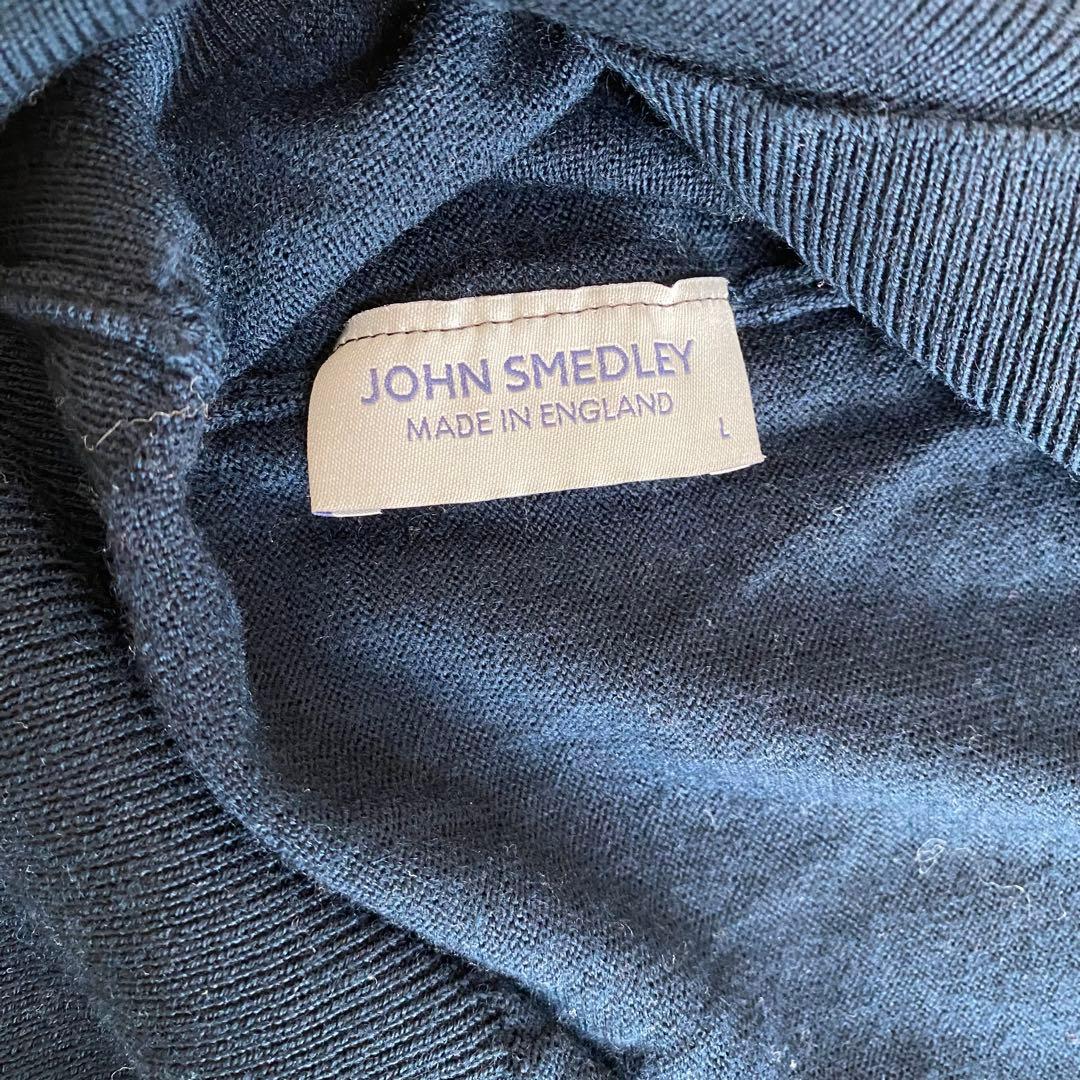【美品】ジョンスメドレー　タートルネック　ニット　ネイビー　ウール　英国製　L