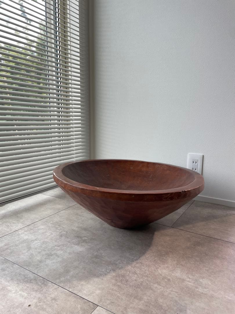 木製 大きな円錐形ボウル チーク無垢材