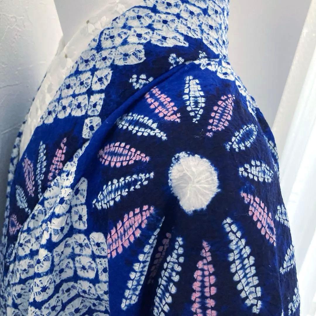 有松絞り浴衣　蜘蛛絞り　しつけ糸付　手縫い　絞り浴衣　身丈152 No-Ａ100