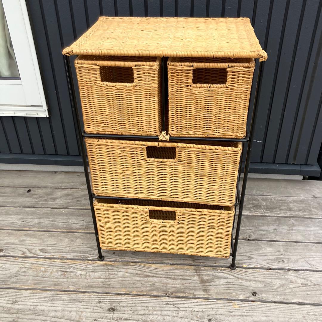 北欧レトロ アイアンフレーム ラタンチェスト キッチンラック ビンテージ