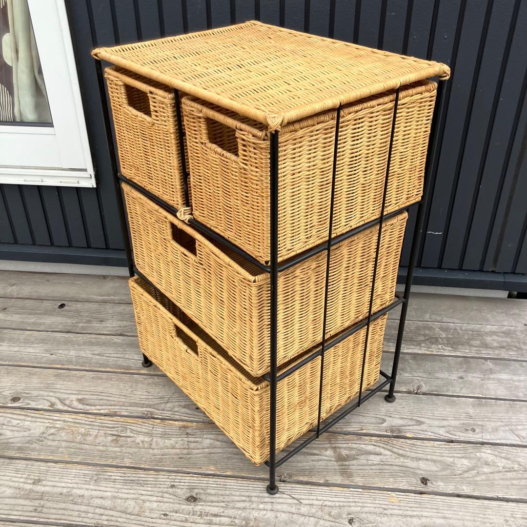 北欧レトロ アイアンフレーム ラタンチェスト キッチンラック ビンテージ