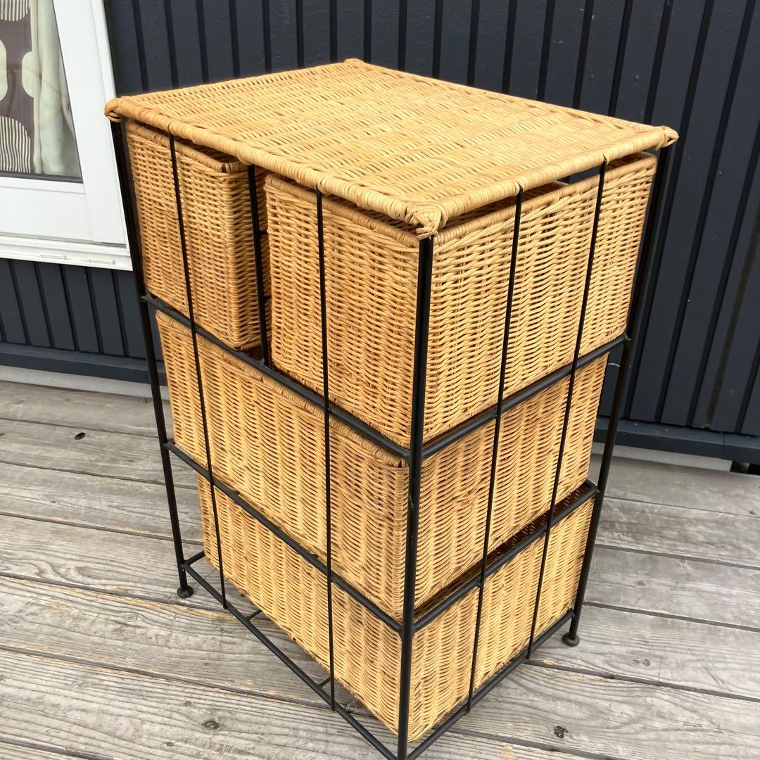 北欧レトロ アイアンフレーム ラタンチェスト キッチンラック ビンテージ