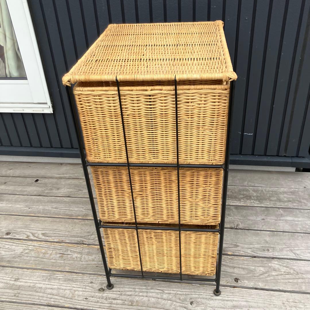 北欧レトロ アイアンフレーム ラタンチェスト キッチンラック ビンテージ