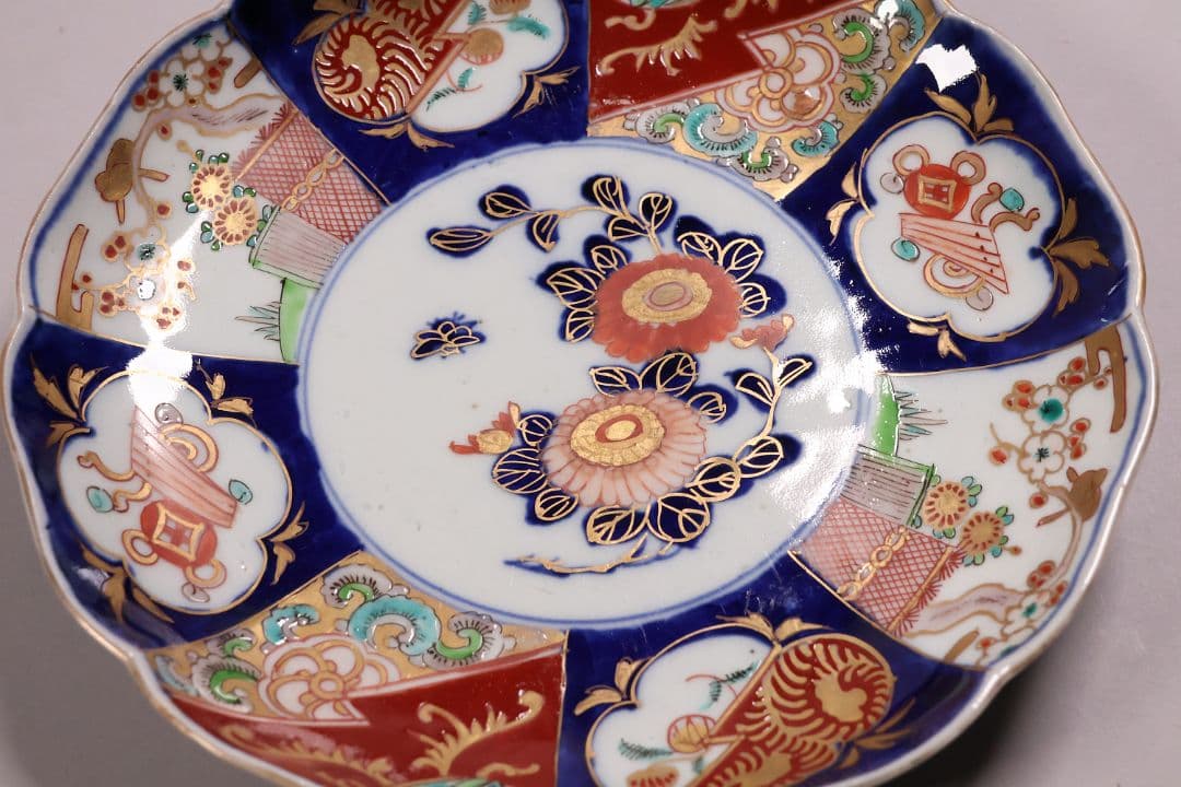 【CM120】古伊万里 色絵 中皿 2枚 盛皿 幅22.3cm 錦手 花鳥 草花