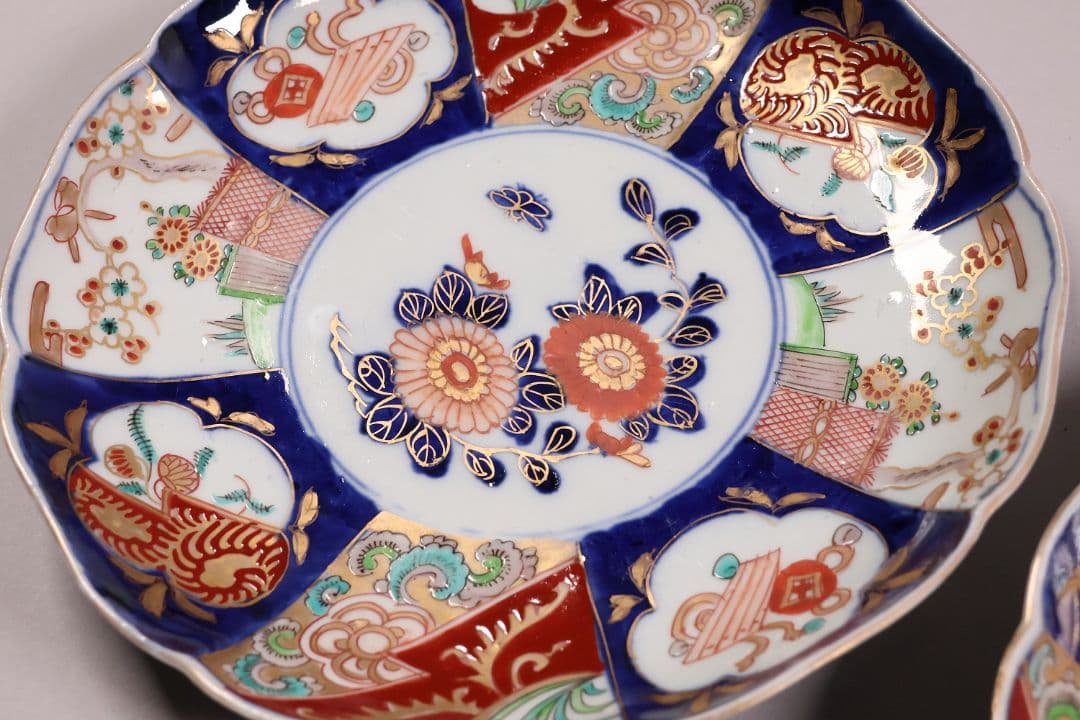 【CM120】古伊万里 色絵 中皿 2枚 盛皿 幅22.3cm 錦手 花鳥 草花