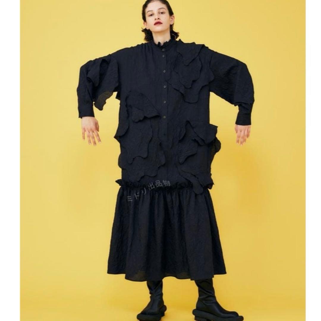 ENFOLD DISTORTED-PART DRESS ワンピース　ブラック