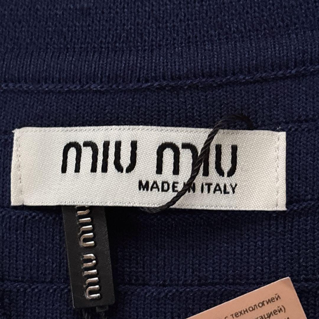 miu miu ノースリーブVネックニットワンピース　ネイビー　ミニ丈　タイト