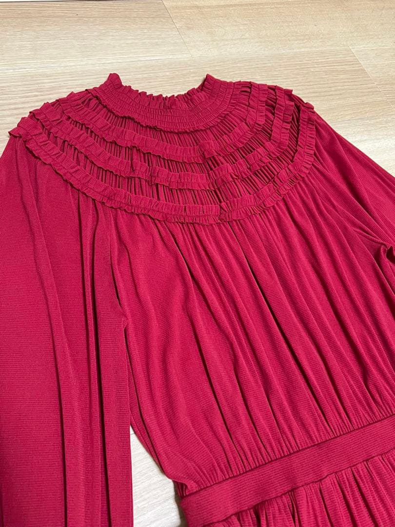 ヴィヴィアンタム パワーネット フリル×ティアード ドレス 赤