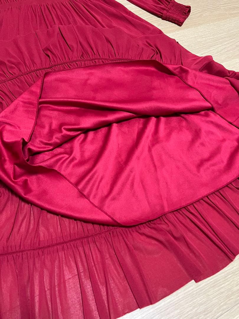 ヴィヴィアンタム パワーネット フリル×ティアード ドレス 赤