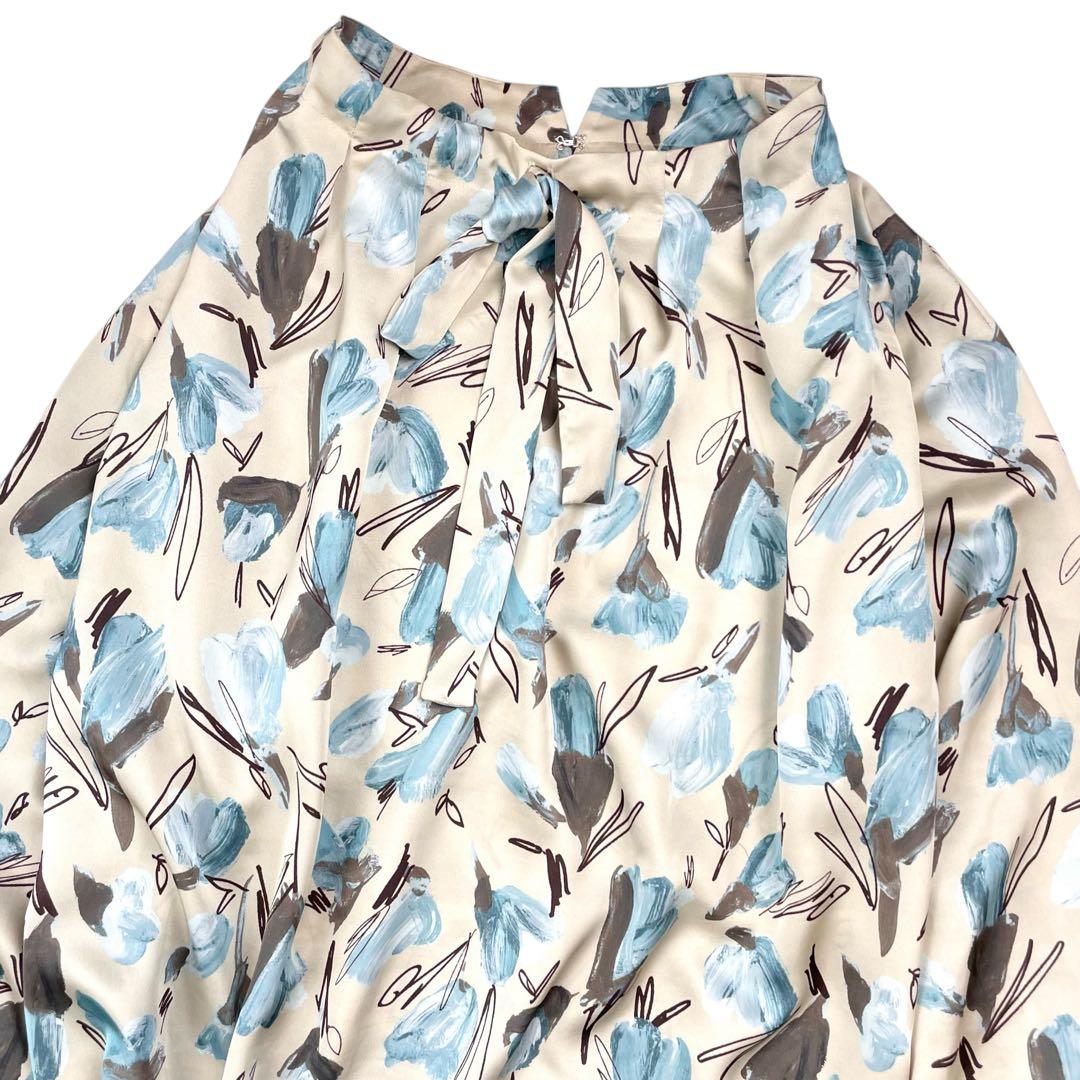 美品 トゥモローランド 近年 ブーゲンビリアプリント ボウタイギャザーブラウス